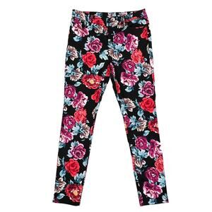 Chico's Floral Print Jeggings Jeans Womens 8R 34x30.5 Black Red Pink Botanical